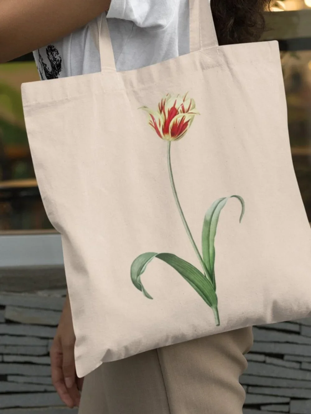 Didier's Tulip Vintage Floral Print Graphic Canvas Tote Bag